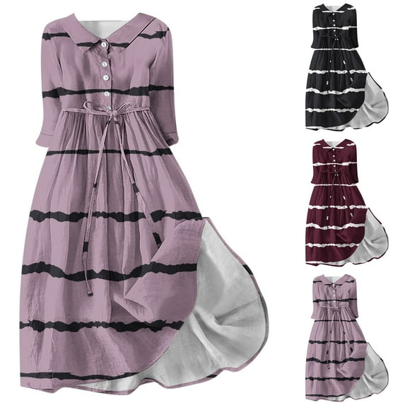 Abtuhar Women Summer Dresses 2025,Casual Dresses for Women,Women's Summer Printed Fashion Leisure ShortShort Sleeve Turndown Collar Dress