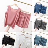 Solidification Ice Abtuhar Women Summer Pajama Sets Solid Ice Silk Tank Lace Neck Casual ...