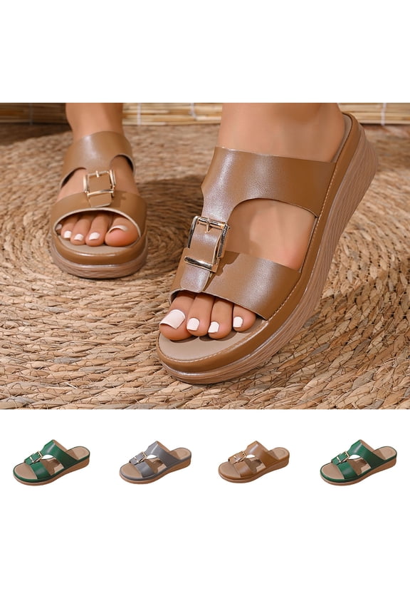 Women's Slippers Solid Color Buckle Strap Wedge Summer Beach