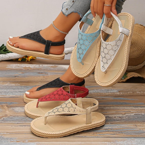 Abtuhar Women's Slippers Solid Color Round Toe Flop Flat Bottom Summer Shoes