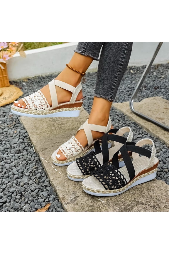 Women's Wedges Shoes Solid Color Open Toe One Buckle