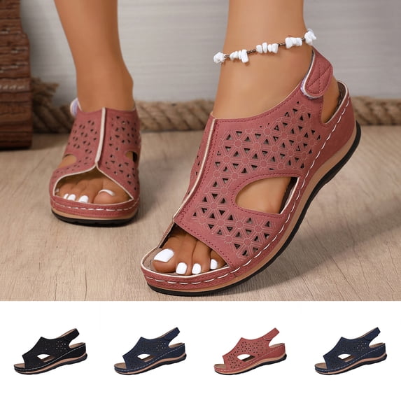 Abtuhar Women's Wedges Shoes Solid Color Round Toe Soft Bottom