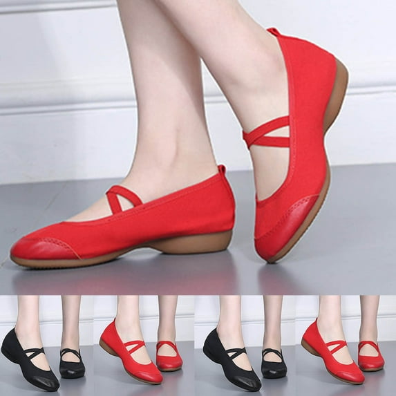 Abtuhar Womens Dance Shoes Adult Leather Toe Training Large Size Shoes