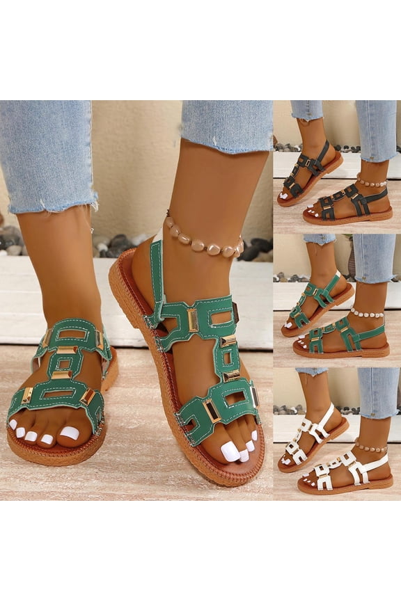 Womens Flats Shoes Solid Color Round Toe Cut Out Open Toe