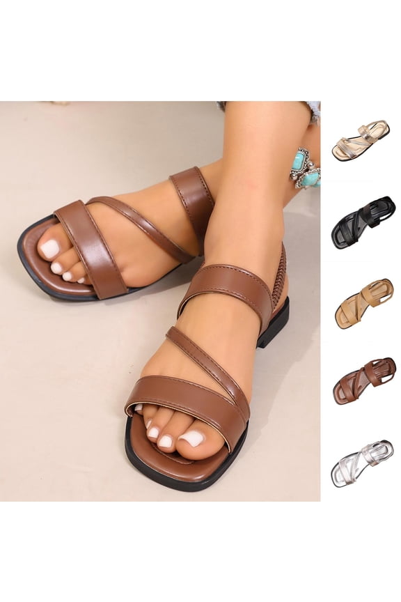 Womens Flats Shoes Solid Color Toe Roman Style Open Toe