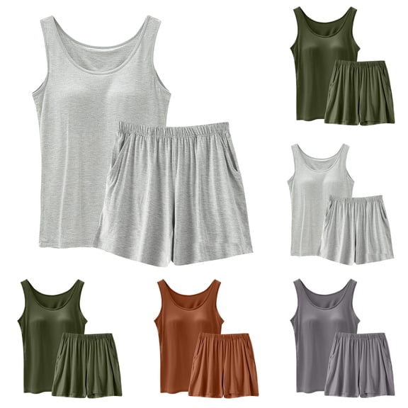 Abtuhar Womens Lounge Sets Plus size，Summer Sets for Women,Women's Summer Thin Casual Loose Suspender Top Versatile Home Slim Solid Color Splicing Suspender Shorts Two-piece Set