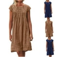 thumbnail image 1 of Abtuhar Womens Plus Size Summer Dresses ,Women Cute Dresses Trendy Going Out,Women's Round Neck Short Sleeved Pleated Solid Cotton Linen Loose Fitting Dress, 1 of 5