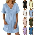 thumbnail image 1 of Abtuhar Womens Plus Size Summer Dresses ,Womens Dresses Trendy,New Short Sleeve V-neck Solid Color Pocket Dress Short Sleeve V-neck Dress, 1 of 5