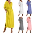 thumbnail image 1 of Abtuhar Womens Plus Size Summer Dresses ,Womens Dresses Trendy,Women's Short sleeved V-neck Bohemian Fashion Solid Color High Waist and Ankle Split V-neck Dress, 1 of 4