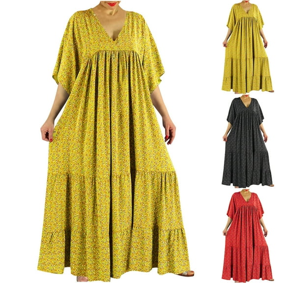 Abtuhar Womens Plus Size Summer Dresses,Womens Dresses Trendy,Women's Summer Print Casual Loose Short Sleeve V-Neck Dress
