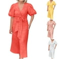 thumbnail image 1 of Abtuhar Womens Plus Size Summer Dresses ,Womens Dresses Trendy,Women's Summer Solid Color Short Sleeve V-Neck Dress, 1 of 5