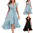 thumbnail image 1 of Abtuhar Womens Plus Size Summer Dresses ,Womens Dresses Trendy,Women's Summer Solid Color Short-sleeved V-neck Waistline Hem Dress, 1 of 4