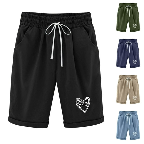 Abtuhar Womens Shorts,Summer Plus Size Pants for Womens Women's Shorts Cotton And Linen Fashionable Printing Elastic Waist 5-inch Pants Drawstring 5-inch Shorts