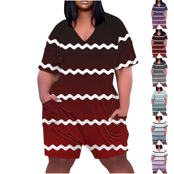 Abtuhar Womens Shorts,Summer Plus Size Pants for Womens Women's Oversized Zippered Loose Casual Short Sleeved Jumpsuit Shorts