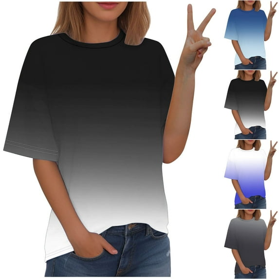 Abtuhar Womens Summer Plus Size Tops,Women's Color Matching T-shirt V-neck Lapel 3/4 Sleeve Top