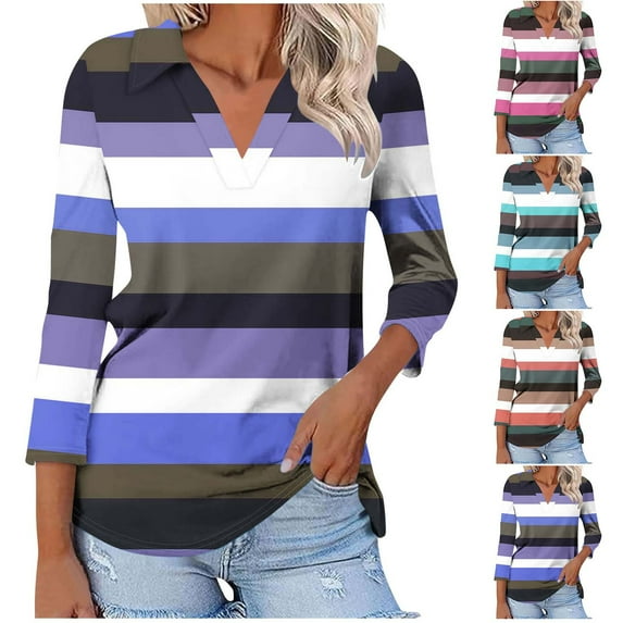 Abtuhar Womens Summer Plus Size Tops,Women's Fashion Solid Color Loose T-shirt 3/4 Sleeves Blouse Round Neck Buttons Tops