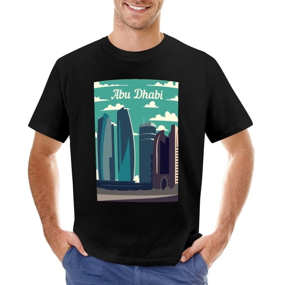 Abu Dhabi Men’s Graphic T-shirt Vintage Short Sleeve Sport Tee Black 2XL