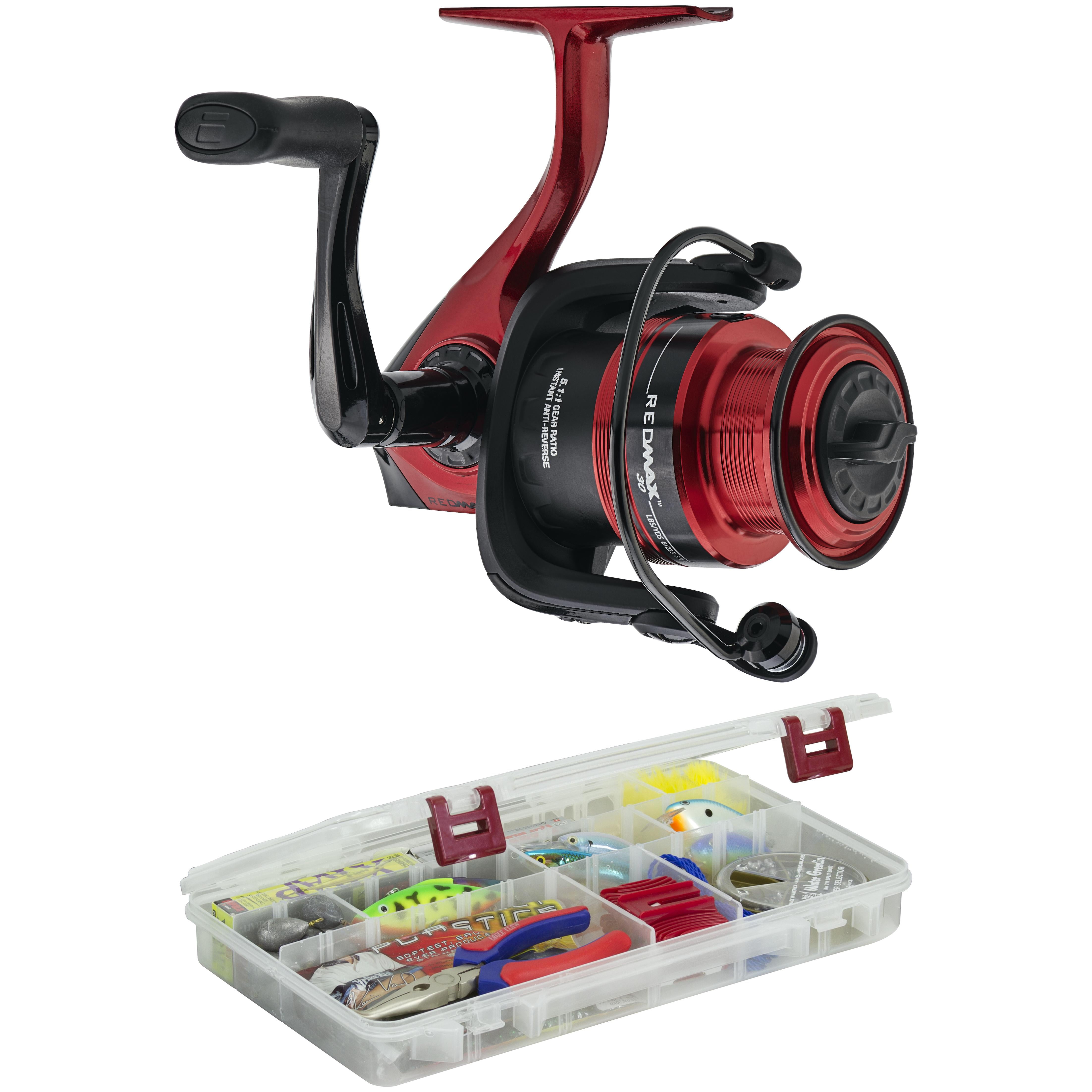 Abu Garcia Red Max Spinning Fishing Reel with a Plano ProLatch Large 3700  Organizer Tackle Box 