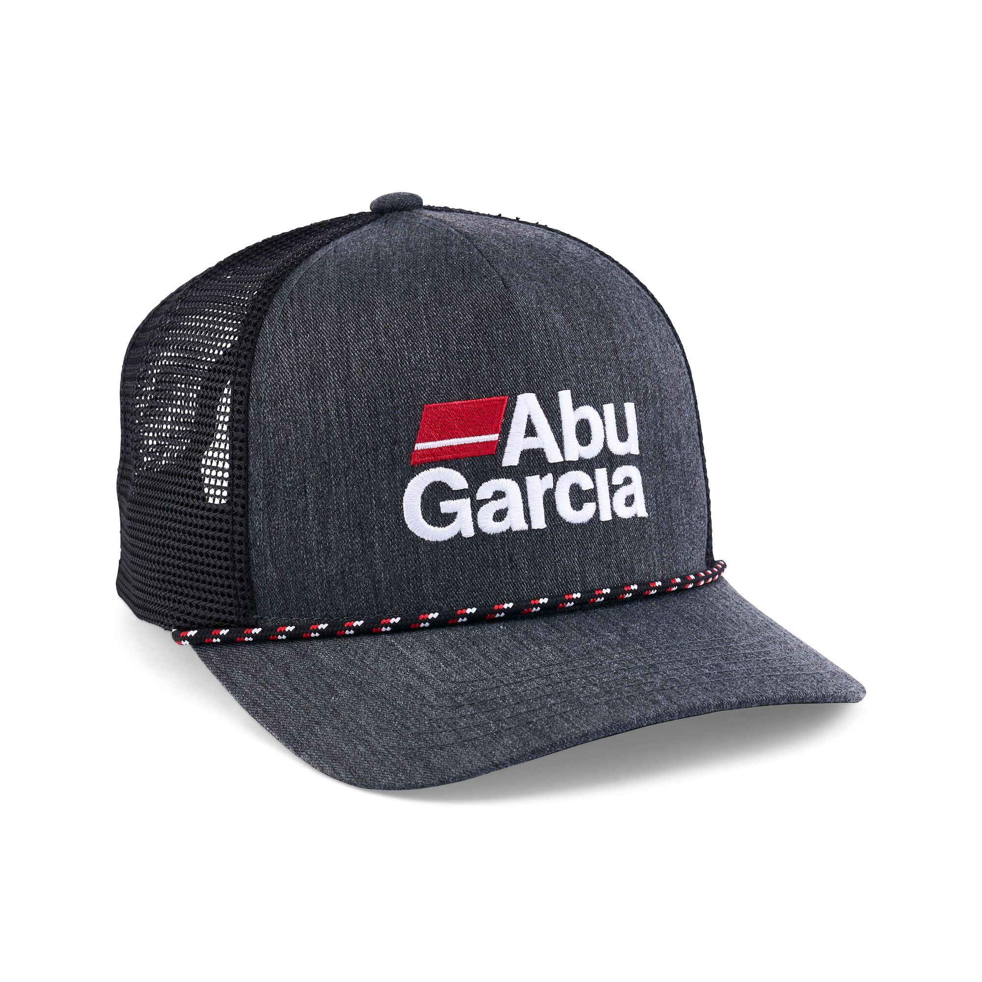 Abu Garcia Stacked Logo Heather Rope Trucker Hat, Black Heather
