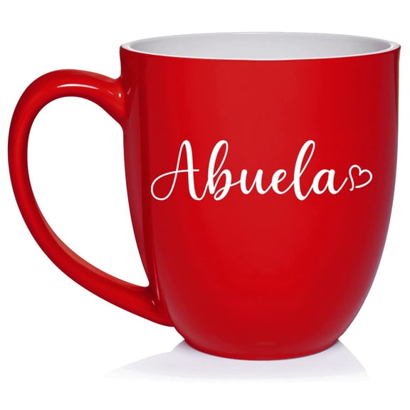 Abuela With Heart Ceramic Coffee Mug Tea Cup Gift for Her, Grandma, Grandparent, Grandparents' Day, Sister, Wife, Pregnancy Announcement, Mom, Birthday, Mother, Mothers Day, Cute (16 oz Red)
