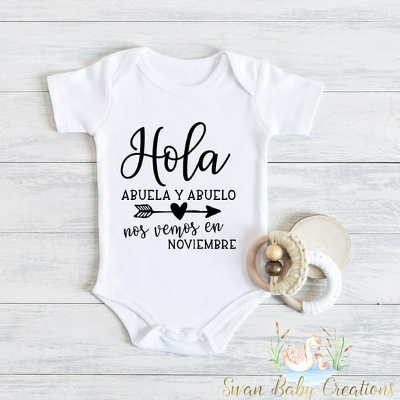 Abuela Y Abuelo Grandparent Baby Reveal Spanish Pregnancy Announcement Abuelitos Pregnancy Anuncio De Bebe Announcement Anuncio De Embarazo Cute Baby Onesie, BABY BODYSUIT LAT 4424