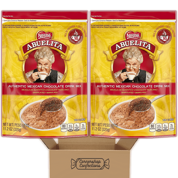 Abuelita Authentic Mexican Hot Chocolate Drink Mix 2 Bag Bundle Pack - Resealable Bags of Granulated Hot Chocolate Mix - Holidays, Winter Days, Coffee Substitute in Cornershop Confections Pack