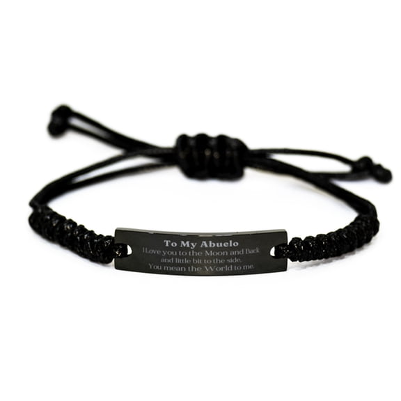 Abuelo Black Rope Bracelet Engraved with I Love You to the Moon and Back Gift for Grandpa Birthday Christmas Veterans Day