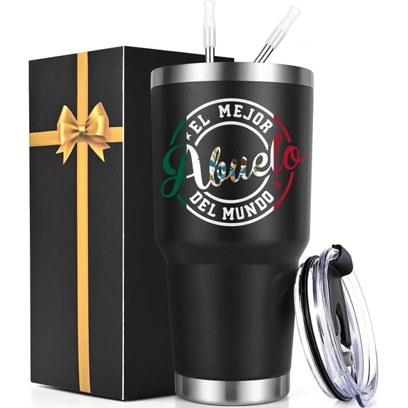 Abuelo Gifts, El Mejor Abuelo Del Mundo 30oz Abuelo Fathers Day Gift Insulated Tumbler, Birthday Christmas Father''s Day Gifts for Grandpa Pop Pop Grandfather, Black