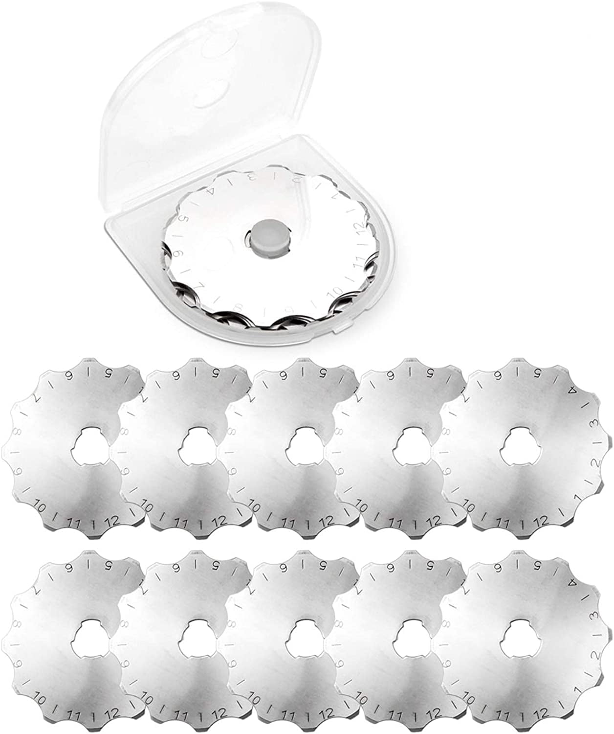 Abuff Rotary Cutter Blades 45mm, 10 Pcs Serrated Rotary Cutter Blades with Storage Case