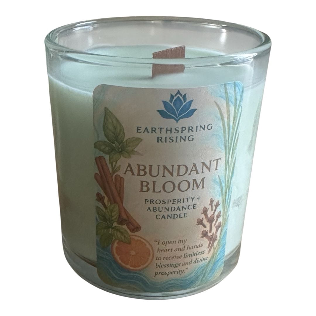 Abundance Bloom Candle – Orange, Vetiver, Basil, Clove & Money Oil | 10oz Soy Wax Wood Wick Candle with Wood Lid | 50-Hour Burn | Manifestation & Prosperity Ritual