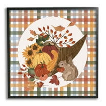 Abundant Harvest Tartan Cornucopia Holiday Graphic Art Black Framed Art Print Wall Art