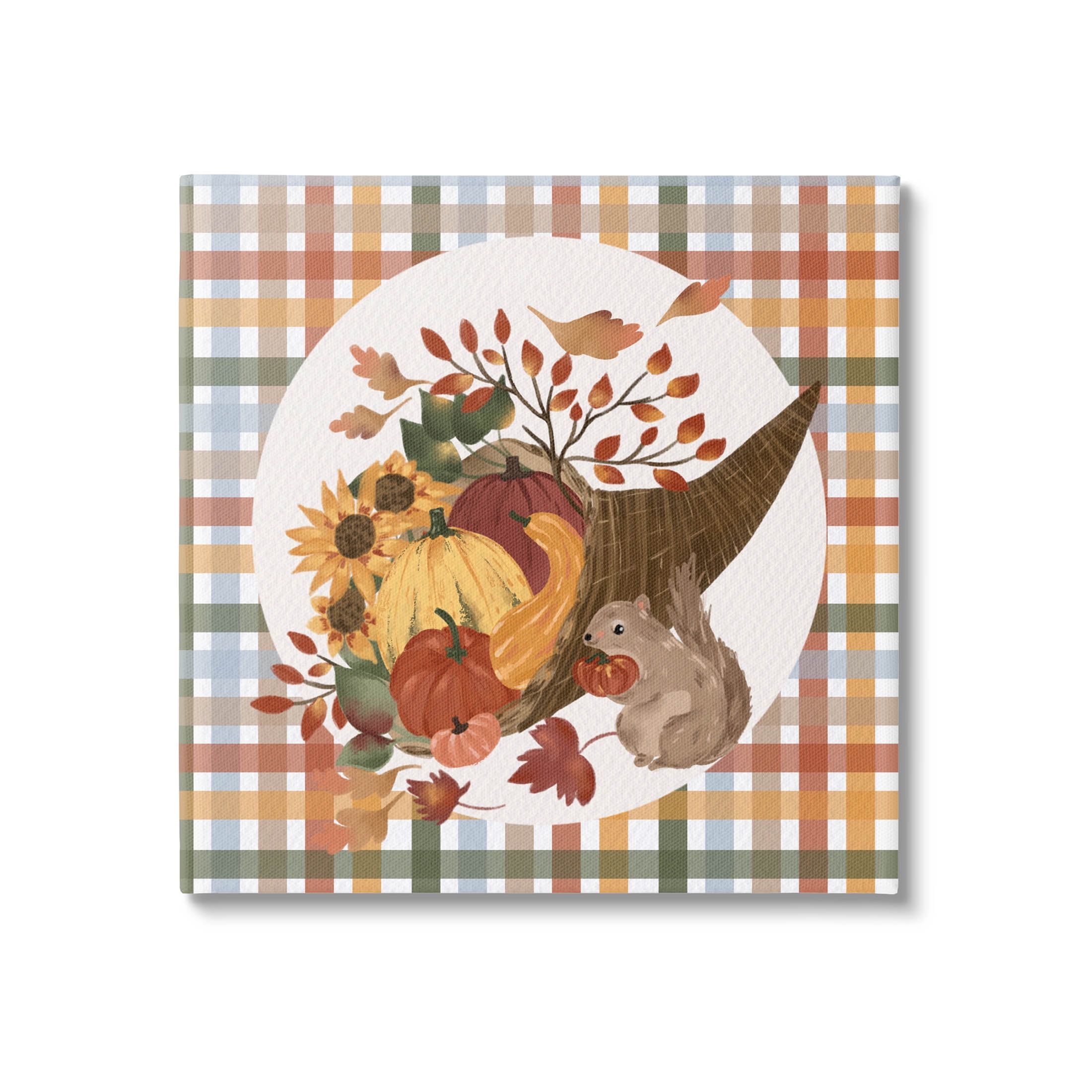 Abundant Harvest Tartan Cornucopia Holiday Graphic Art Gallery Wrapped Canvas Print Wall Art