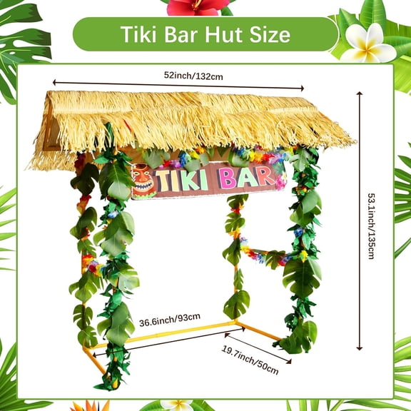Abundant Tiki Bar Hut Kit, Portable Outdoor Tiki Bar Decor with Hawaiian Leis, hanging swirl decoration, Roof, Banner, Luau Party Supplies for Tropical Themed Pool Beach Hawaiian Parties