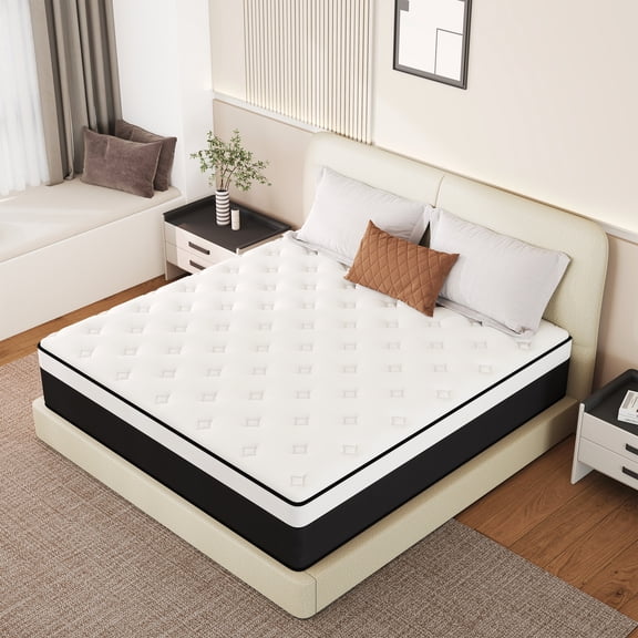 Abunitt 12 inch Queen Mattress in a Box, Hybrid Gel Memory Foam Pocket Coils, Medium Firm, Pressure Relief & Cooling Support