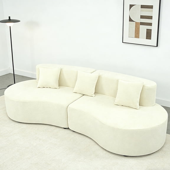 Abunitt 95" 4-Seater Half Moon Modular Cloud Sofa, Modern Compressed Curved Sectional Couch,for Home Living Room Cream White