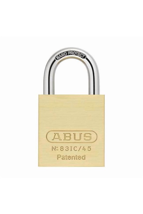 Padlock, Coreless, Standard Shackle, Rectangular Brass Body, Steel Shackle, 1 in W 83IC/45
