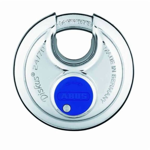 Padlock, Keyed Alike, Partially Hidden Shackle, Disc Stainless Steel Body, Stainless Steel Shackle