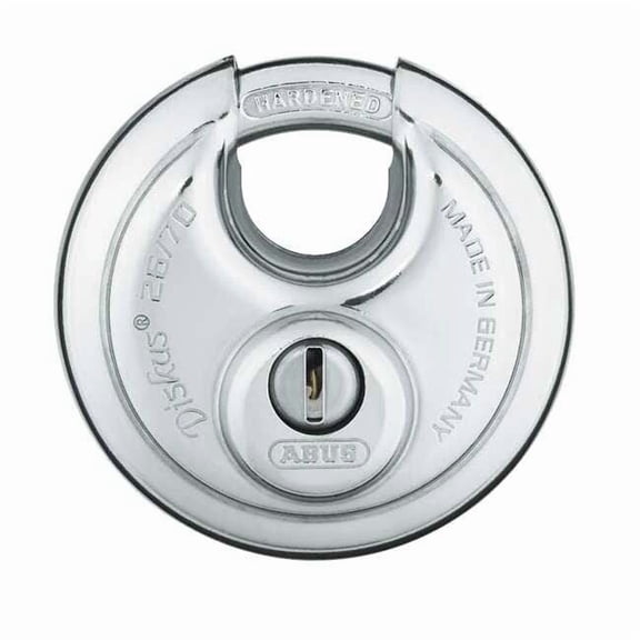 Padlock, Keyed Alike, Partially Hidden Shackle, Disc Stainless Steel Body, Steel Shackle, 3/4 in W