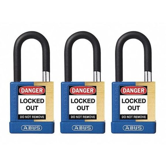 ABUS 20072 Keyed Padlock, Open, Rectangular Brass Body, Plastic Encased Hardened Steel Shackle, 3/4 in W
