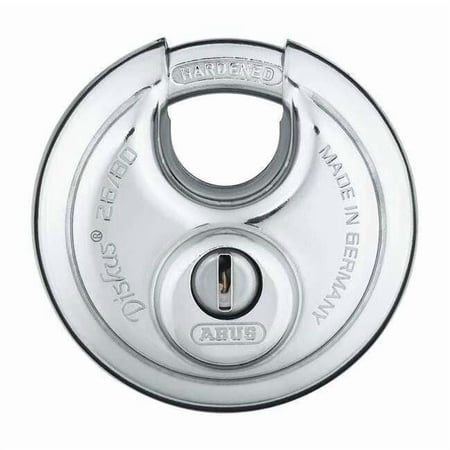 Padlock, Keyed Different, Partially Hidden Shackle, Disc Stainless Steel Body, Steel Shackle