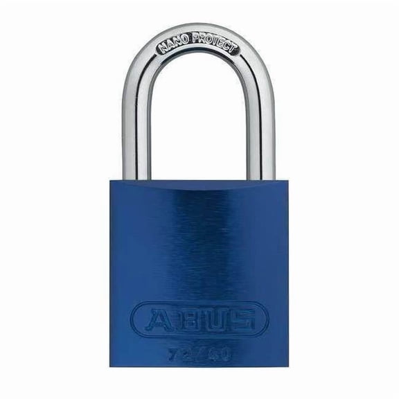 Lockout Padlock, Keyed Alike, Aluminum, Blue, 1 in Shackle Height, 1 1/2 in Body Width, 12 PK