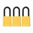 thumbnail image 1 of Lockout Padlock, Keyed Alike, Plastic-Covered Aluminum, Yellow, 1 1/2 in Shackle Height, 3 PK, 1 of 1