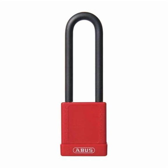 Lockout Padlock, Keyed Different, Plastic-Covered Aluminum, Red, 3 in Shackle Height, 1 No. of Keys