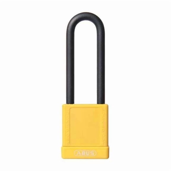 Lockout Padlock, Keyed Different, Plastic-Covered Aluminum, Yellow, 3 in Shackle Height