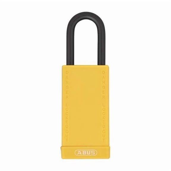 Lockout Padlock, Keyed Different, Plastic-Covered Aluminum, Yellow, 1 1/2 in Shackle Height