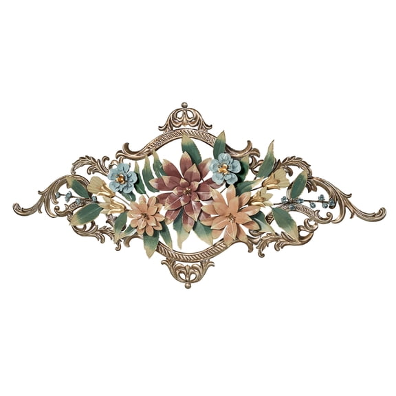 Abylissa Floral Hand-Finished Hand-Dyed Metal Wall Art with Metallic Gold Leaf Scrollwork