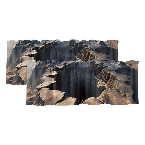 Abyss Crater 2 Panels Kitchen Valance, Ground Fissure Earth Brown Crevice Texture Curtains Valances for Small Windows Rod Pocket Window Treatments for Living Room Bedroom 42"W x 12"L
