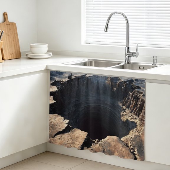 Abyss Crater Cabinet Curtains for Kitchen 10"W x 11"L, Ground Fissure Earth Brown Crevice Texture Under Sink Skirt Magic Tape Short Curtain Decorative Privacy Panel for Bathroom Laundry