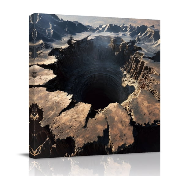 Abyss Crater Canvas Wall Art for Living Room, Ground Fissure Earth Brown Crevice Texture Poster Print Painting for Bedroom Office Home Decoration Wall Pictures Prepare To Hang 12"x12"