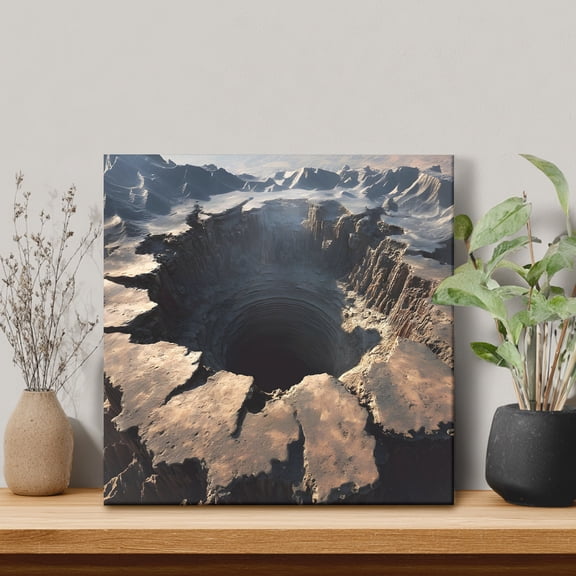 Abyss Crater Framed Canvas Wall Art, Ground Fissure Earth Brown Crevice Texture Wall Art Painting for Living Room Bedroom Home Decor, 8”x8”, Office Artwork Print
